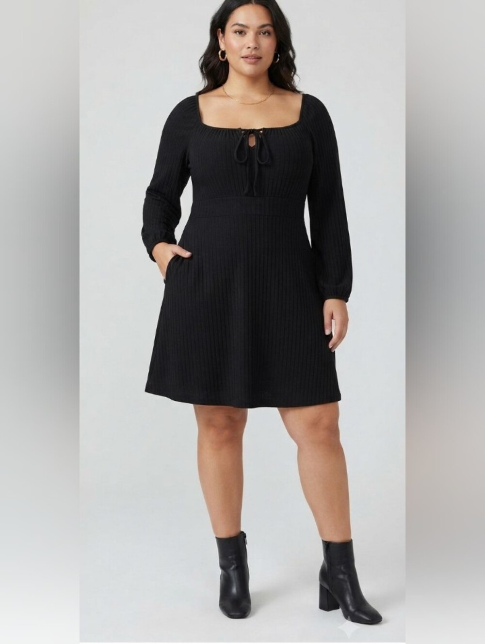 Halara Plus Size Black Stretch Long Sleeve Knit Dress Size 2X NWOT